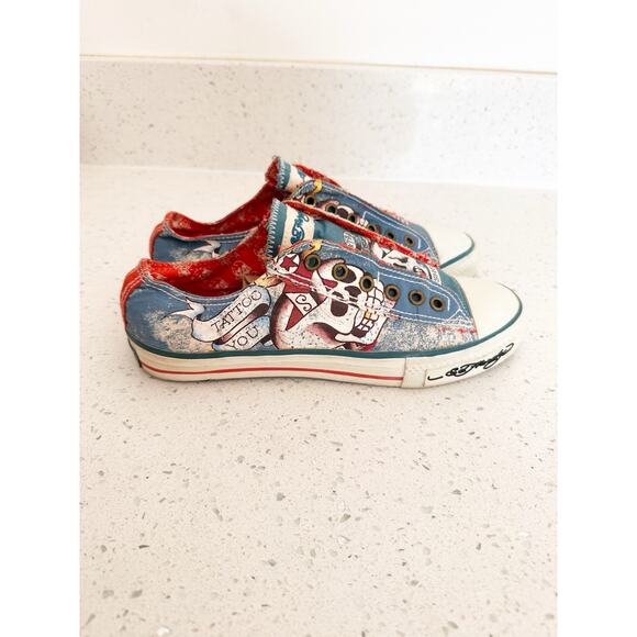 Ed Hardy Shoes - Ed Hardy Women’s Skull Tattoo Graphic High Top Sneakers Size 8 Y2K Vintage Style